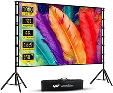Wootfairy 150" Projector Screen with Stand, 4K HD, Foldable, Indoor/Outdoor