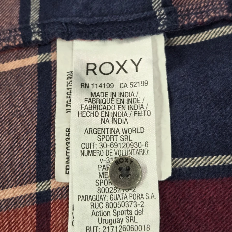 Camisa con botones Roxy para mujer M roja a cuadros franela cuello manga larga Foto 4 de 4