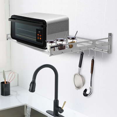 Wall-Mounted Microwave Oven Rack Stainless Steel Kitchen Storage Rack Space-Save