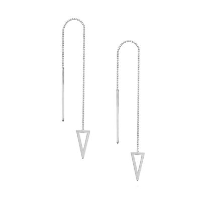 Open Triangle Box Chain Threader Earrings Real 14k White Gold
