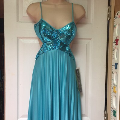 strapless open back dress Satin Green Two Piece Turquoise Long Prom Dress Prom Gown US4 / As Picture main image 0