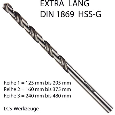 Spiralbohrer EXTRA LANG 2,0 mm - 13 mm DIN 1869 HSS-G Metallbohrer Lange Bohrer