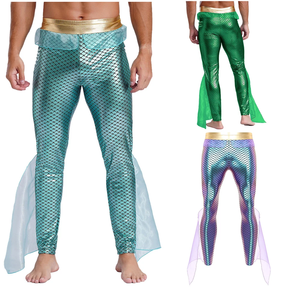DE Herren Hose König der Meere Kostüm Glänzend Fischschuppen Pants Halloween - Bild 3 von 3