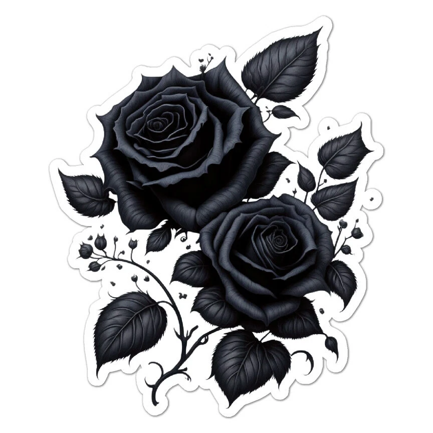 SMOKING GUN DECALS Black Roses, Vinyl Decal Sticker, Indoor Outdoor, 3 Sizes, #9482