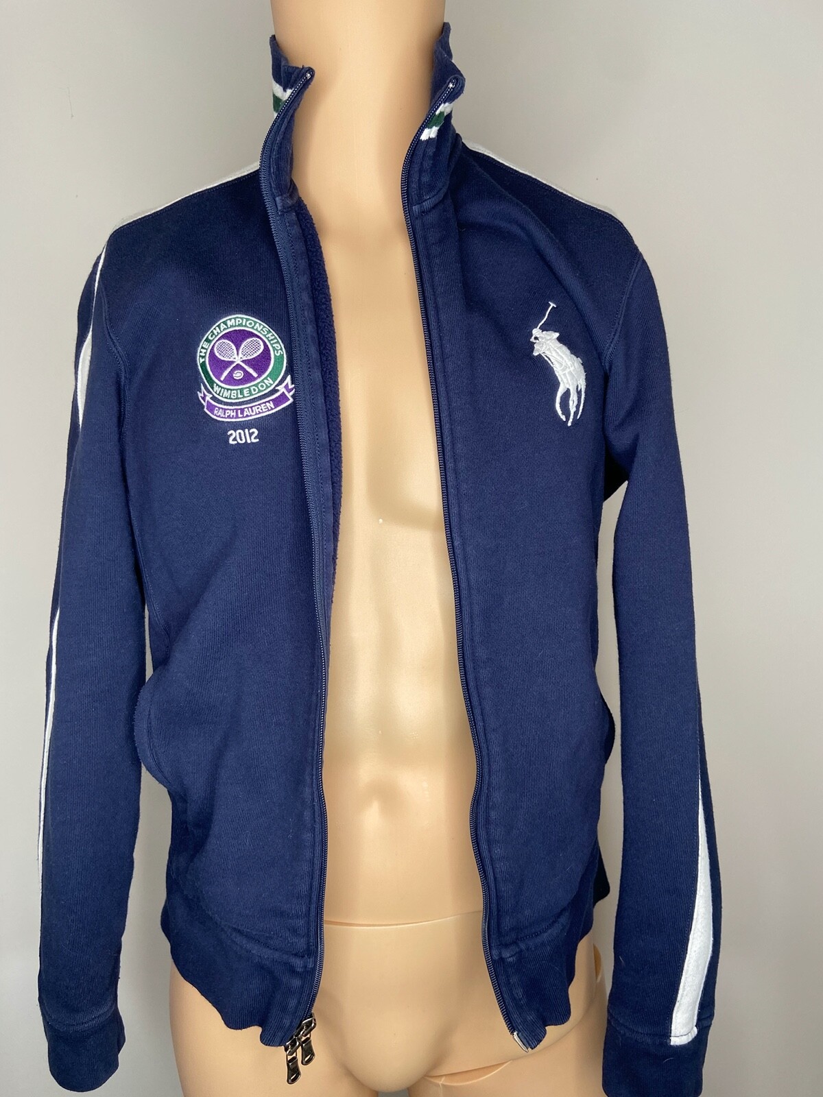 Ralph Lauren Polo Big Pony Track Jacket Varsity Wimbledon 2012 Blu S Small 20"