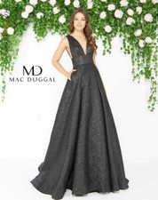 MAC DUGGAL 66217D Black Metallic Jacquard Plunging V-Neck Maxi Ball-Gown Dress 4