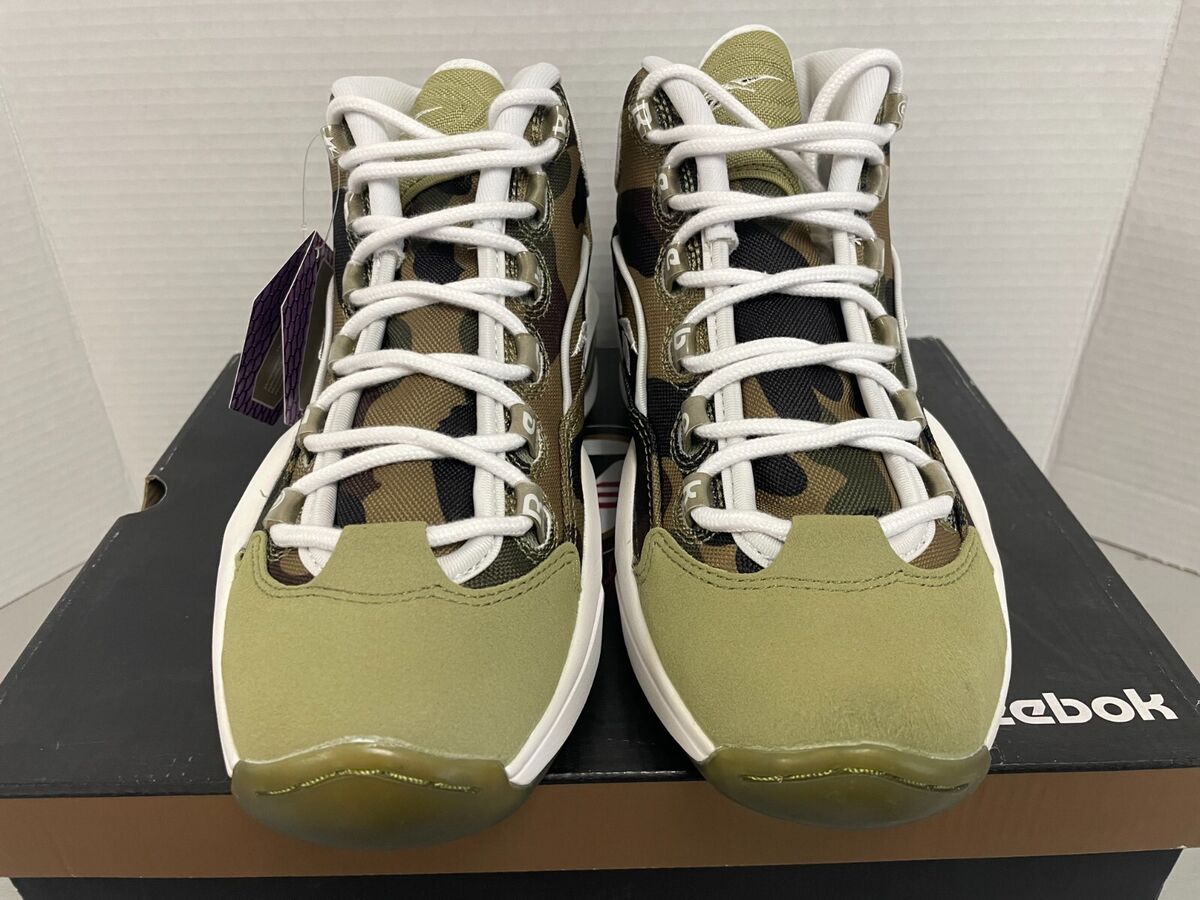 REEBOK X A BATHING APE BAPE QUESTION MID 1ST GREEN CAMO SZ 7 REEBOK X A BATHING APE BAPE QUESTION MID 1ST GREEN CAMO SZ 7