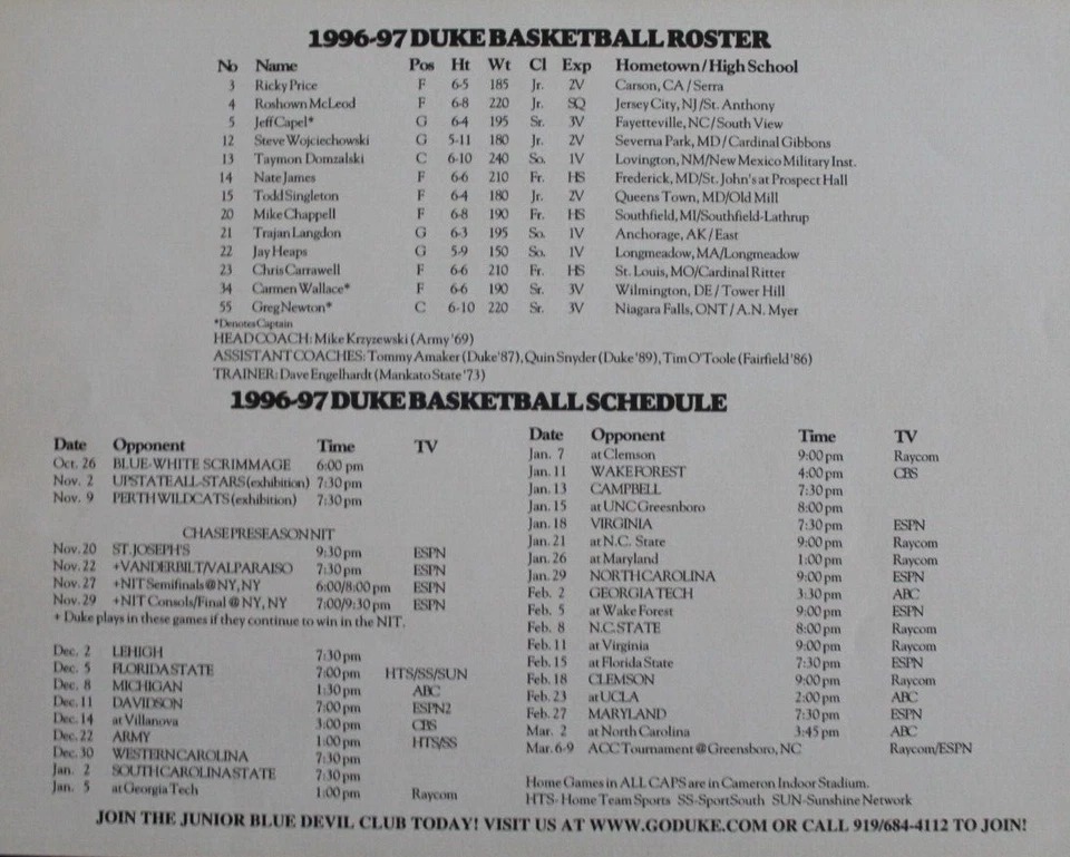 Mike Krzyzewski Signed Autograph Coach K 1996-97 Duke Basketball Team Photo JSA - Image 4 of 4