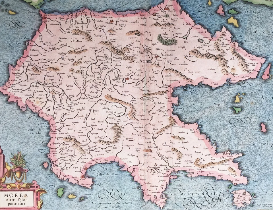 1623 Hondius & Mercator Original Antique Map of The Greek Peloponnesus, Morea - Image 2 of 3