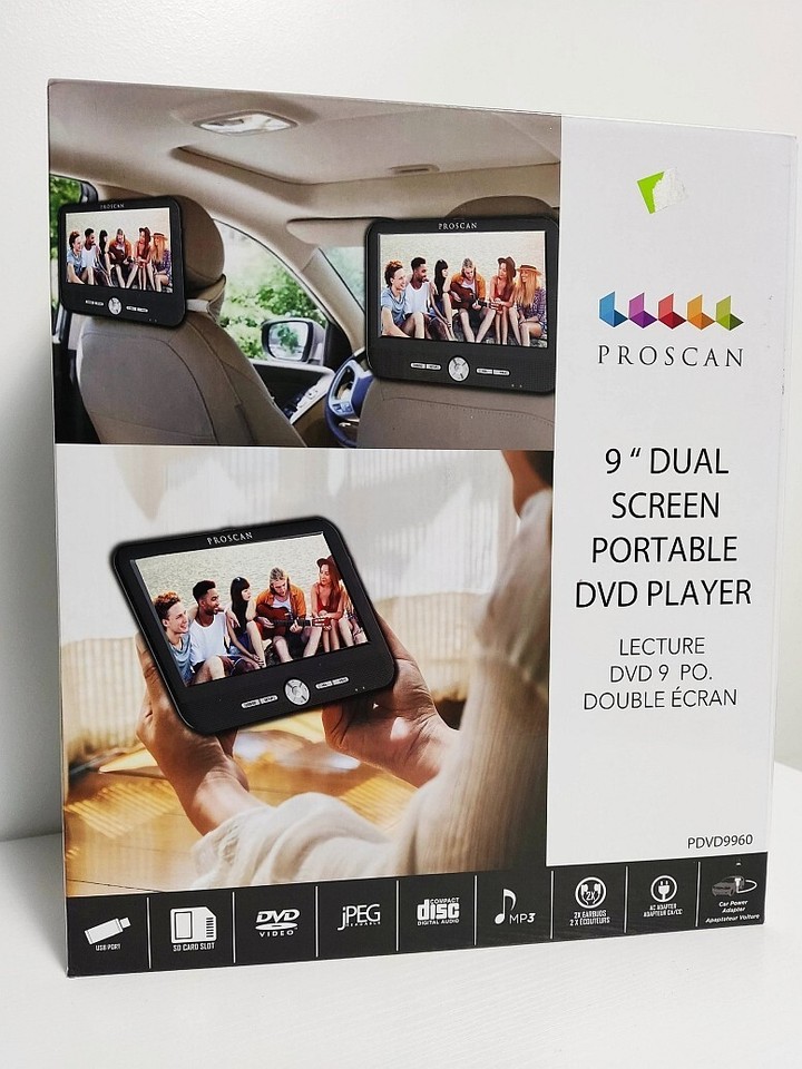 NEW ProScan Dual Screen Portable 9 in. DVD Car Media Player with Remote