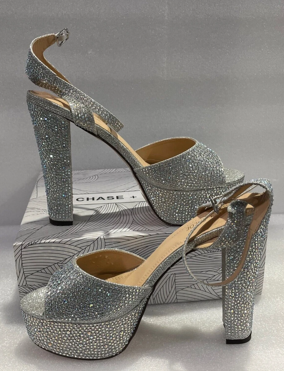Chase Chloe Womens Barney 1 Ankle Strap Pump Heel Shoes Silver