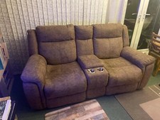 brown 2 seater recliner couch with cup holders