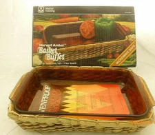Vintage Anchor Hocking Harvest Amber Basket Buffet 1.5 Quart Baking Dish NEW