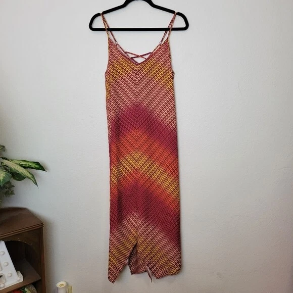 Maxi Vestido Playa PrAna Talla Pequeña Pañuelo Angelique Rayas Dobladillo Calce Relajado Foto 2 de 4