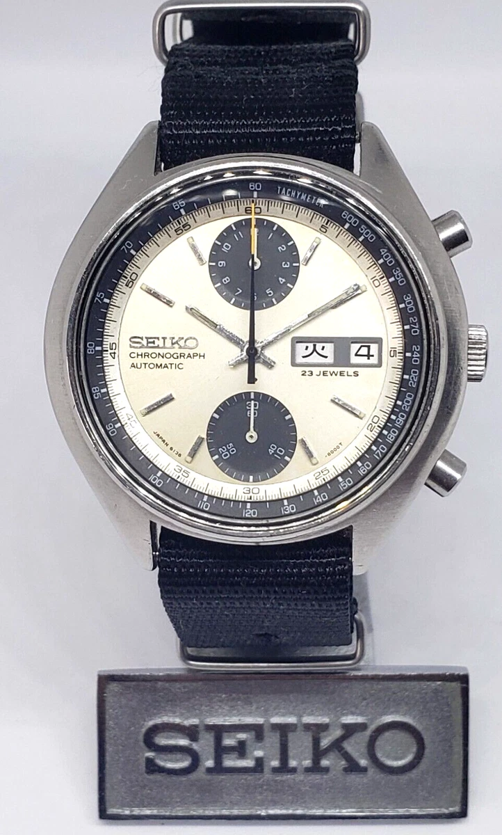 VERY RARE VINTAGE SEIKO 6138 8000 BABY PANDA AUTOMATIC CHRONOGRAPH