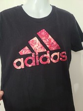 Adidas Women  s Black Amplifier Logo Roses Short Sleeve Tee T Shirt Large   