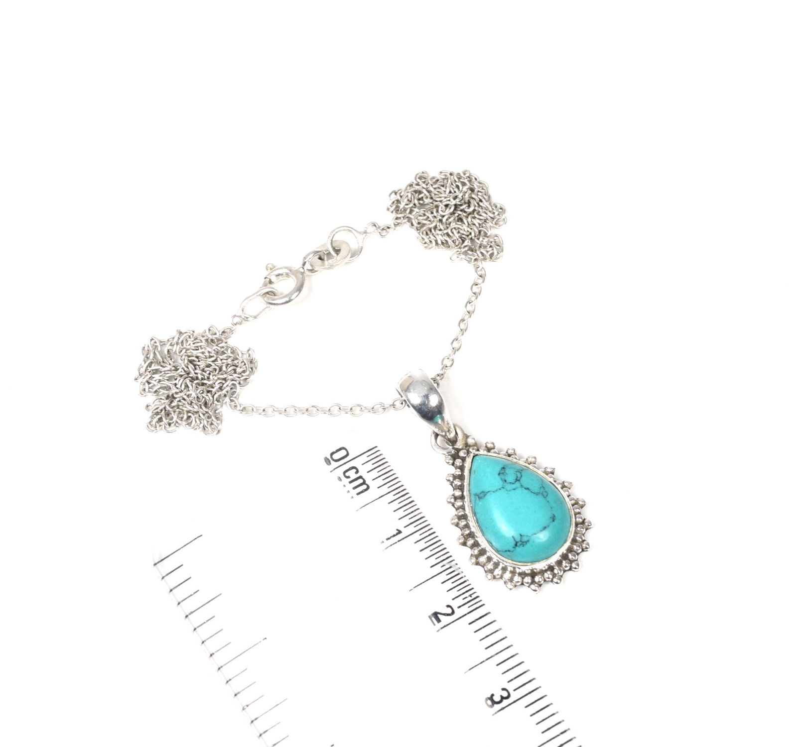 925 Solid Sterling Silver Turquoise Chain Pendant19 Inch G101 eBay