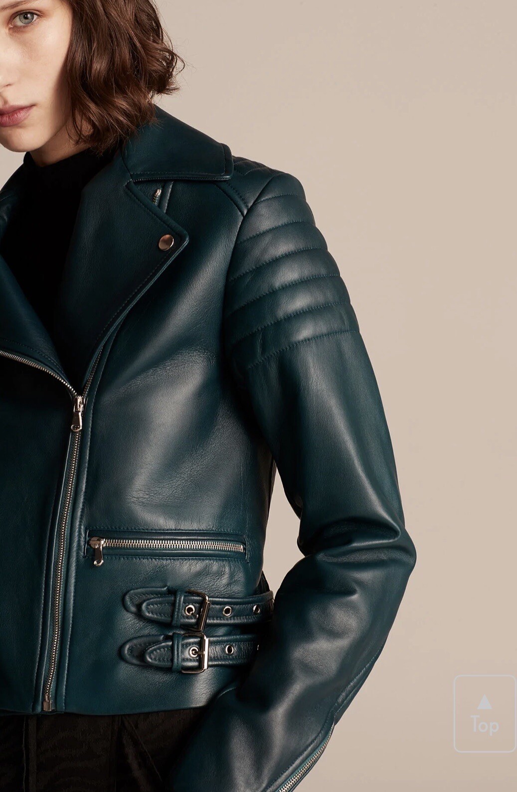 Rebecca Taylor Moto Leather Jacket in Evergreen, Small image 3
