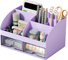 Purple Desk Organizer with 6 Compartments and 2 Drawers for Office Supplies