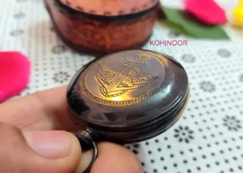 Vintage Sundial Compass With Leather Case Brass Finish Nautical - 第 5/8 張圖片