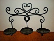 CANDLE HOLDER Wall Rack Wrought Iron Art Nouveau pattern 3 spikes
