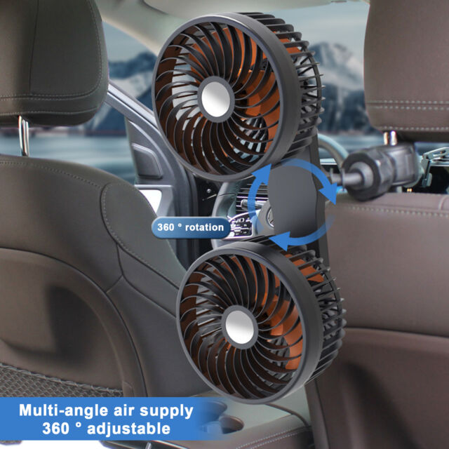 Car Dual Head Fan 360° Rotatable Portable Auto Cooler Air Cooling Fan USB