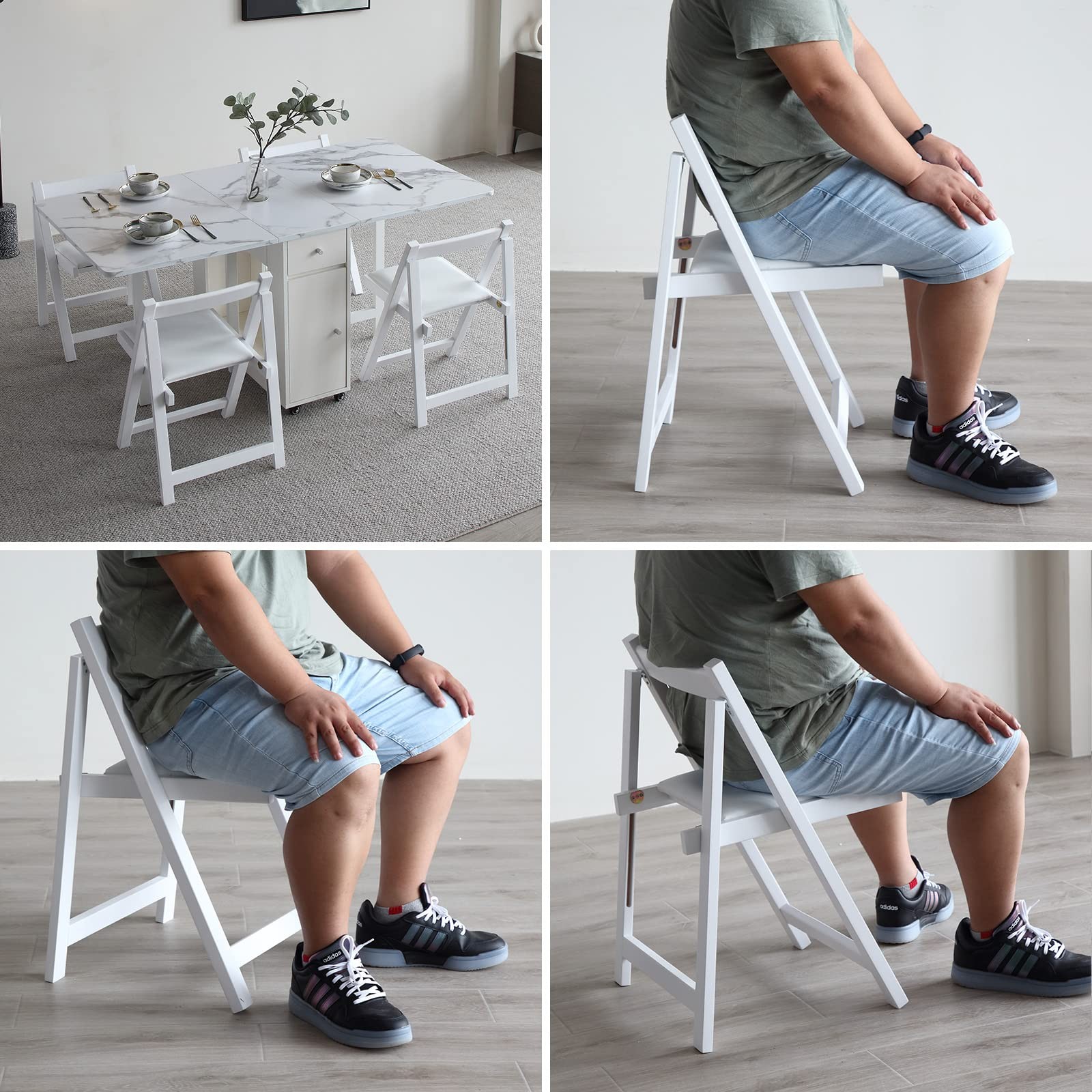 Folding Dining Chairs with Padded Cushion, Wooden Portable Stackable Foldable...