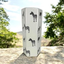 Classic Ceramic Umbrella Stand Zebra Safari Hex Design for Office, Home Decor