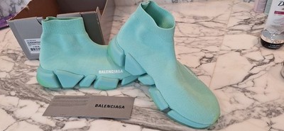 Balenciaga Speed 2.0 Mint Knit Sock High Top Slip-On Sneakers Logo 654045 US 7