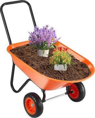 Wheelbarrow Cart, 5 Cu. Ft. Load & 397 lbs Capacity, 2 Wheels Garden Dump Cart,