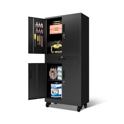 Rolling Tool Cabinet with Pegboard and Drawer, 71'' Tool Cabinets with 2 Adjus...