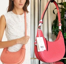 NEW!!!  AUTHENTIC TORY BURCH CORAL CRUSH MONOGRAM CRESENT HANDBAG