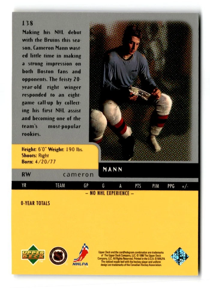 1997-98 Cameron Mann Upper Deck Black Diamond - Boston Bruins - Image 2 of 2
