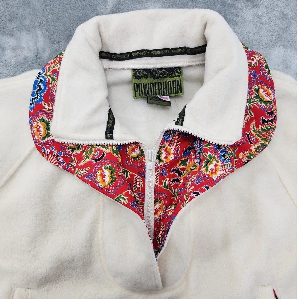 Vintage 80s Powderhorn Fleece Zip Neck Pullover Skiing Jacket Size M Cream Warm - Image 4 of 4