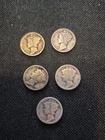 5 Vintage 1927 & 28 S Silver Mercury Dimes