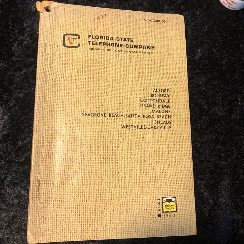 Rare Florida State Phone Directory  1969 Bonifay Alford Cottondale Malone Etc