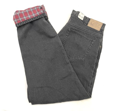 NWT Eddie Bauer Flannel Lined Jeans Mens 38x34 Black Straight Fit Denim Stretch
