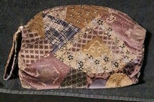 VINTAGE VALORIE BARAD VELVET BROWN PATCHWORK FLORAL DESIGN PURSE/WRISTLET