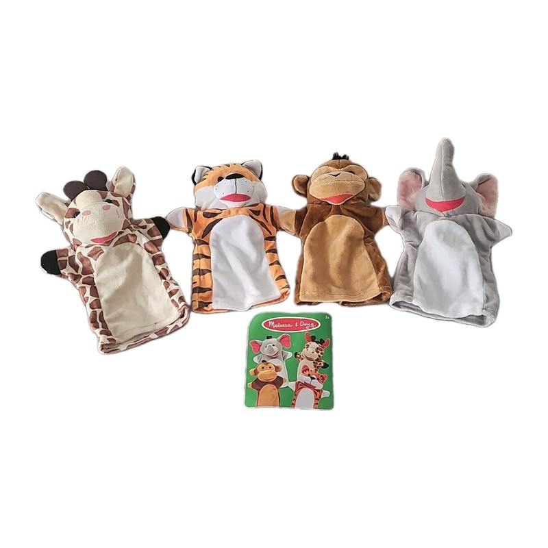 Melissa & Doug Zoo Friends Hand Puppets Set of 4 Giraffe Tiger Monkey Elephant 