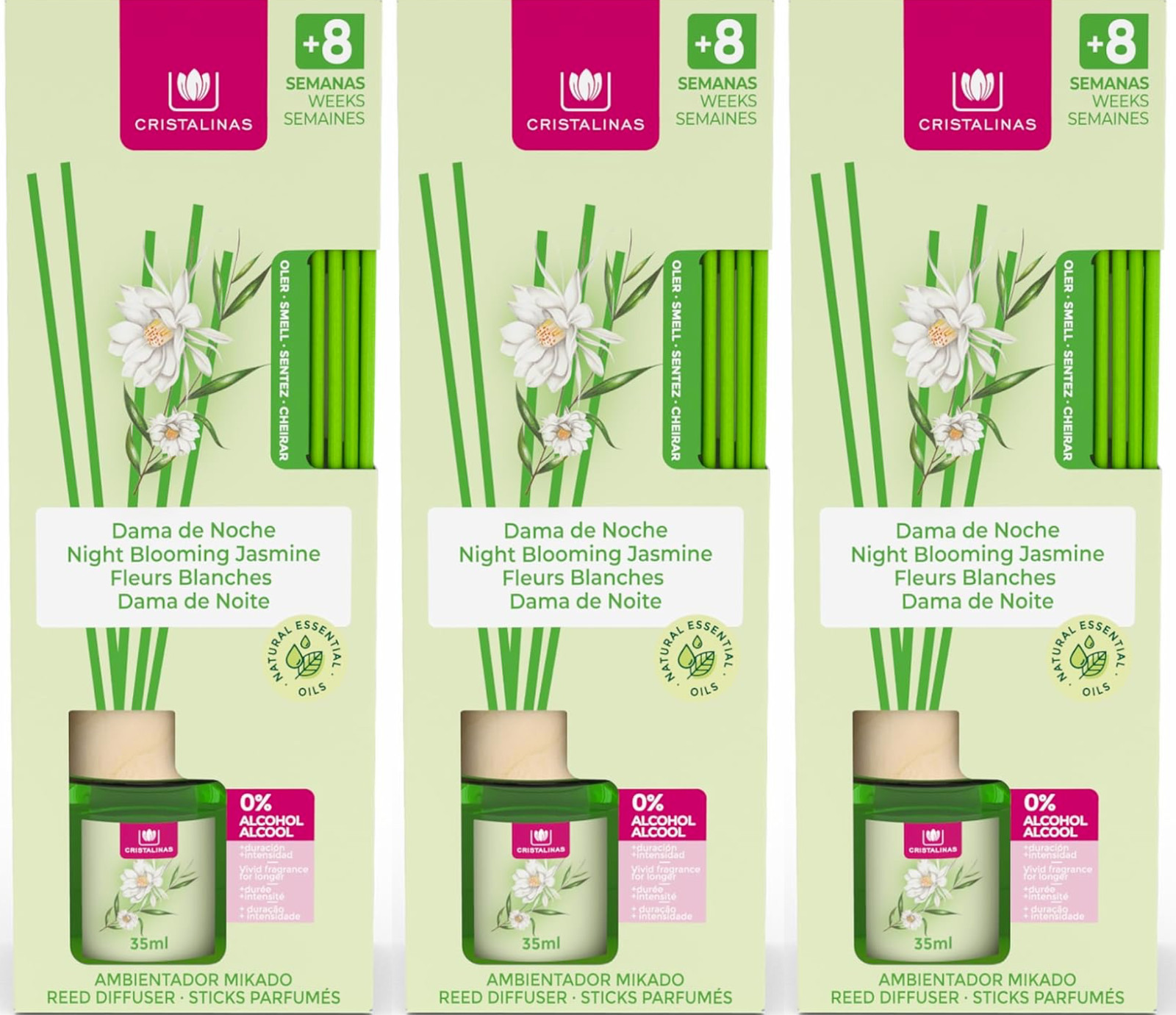 3x Cristalinas Reed Diffuser Home Air Freshener 25ml - Night Blooming Jasmine
