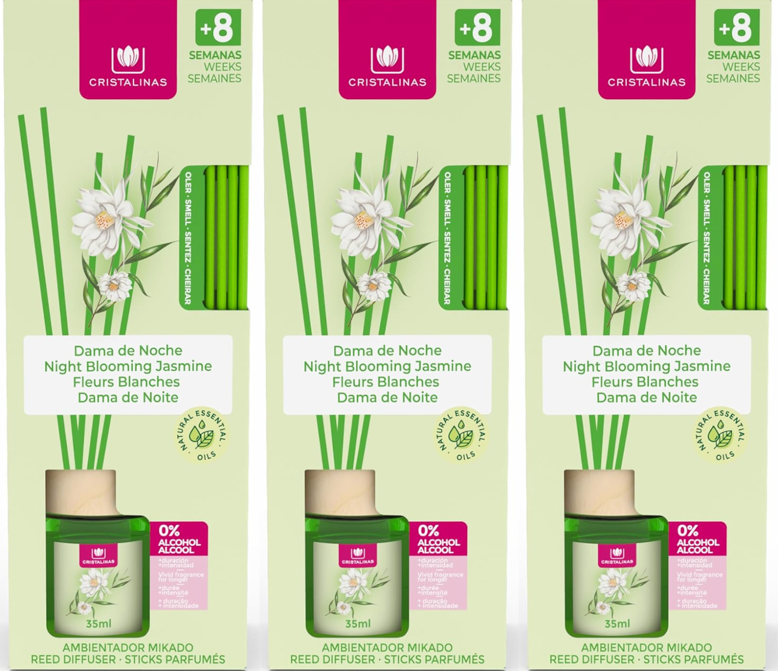 3x Cristalinas Reed Diffuser Home Air Freshener 25ml - Night Blooming Jasmine