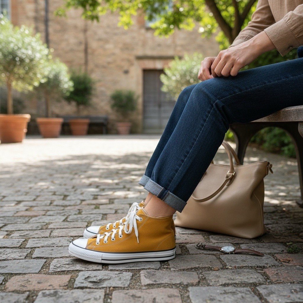 Carefully Chosen ❤️ mustard yellow Converse high tops Size W 11.5/M 9.5 thumbnail 4