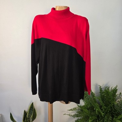 Calvin Klein Turtleneck Sweater Womens 1X Red Black NEW Colorblock Modern Knit