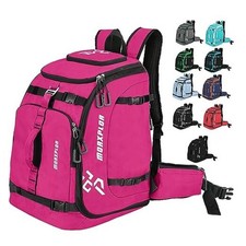 Ski Boot Bag - 65L Padded, Waterproof Ski Travel Backpack for Gear Rose Red