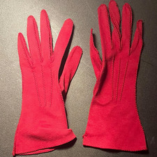 Women  s Red Fabric Wrist-Length Solid Gloves, Stitched Accents, Lightweight