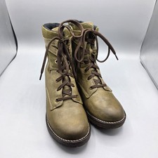Botas de Combate DDROMEDARIS Kara Mujer 37 Cuero Verde Cremallera Moto Tacón Botín