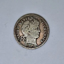 1914-D Barber Dime 10C Silver Coin Circulated Better Grade Free Shipping #SA33