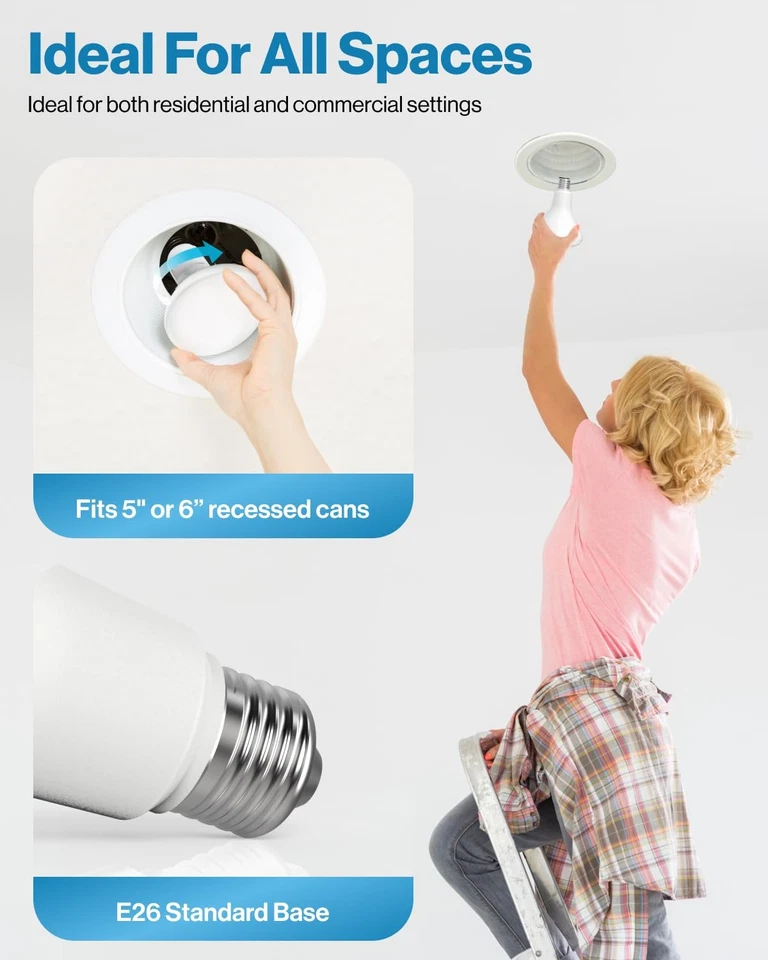 Sunco 6 Pack BR30 LED Bulb, Recessed Can Light Bulbs, Indoor Flood Lighting, ... - Image 4 of 4