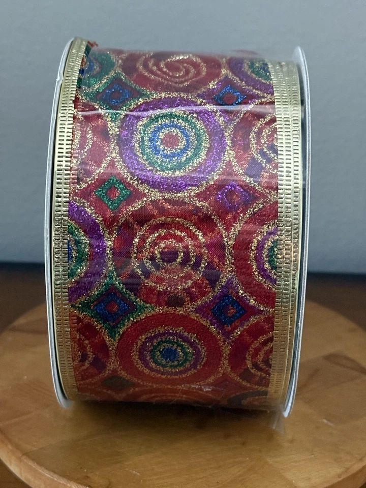 VTG Celebrate It Wired Christmas Ribbon Glitter Gold Red Green Blue Pink NEW - Image 2 of 4