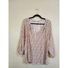 Max Studio Women's Multicolor Floral Print V-Neck Long Sleeves Blouse Size XL